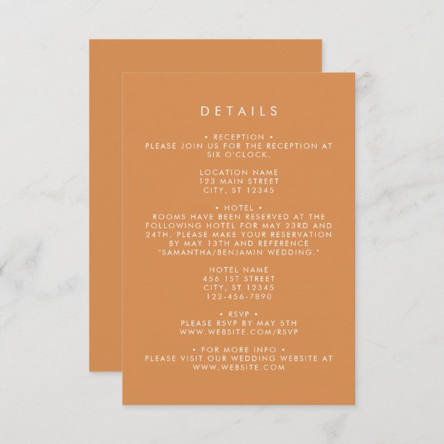 Butterscotch Coordinate Wedding Details Enclosure Card (Front/Back)