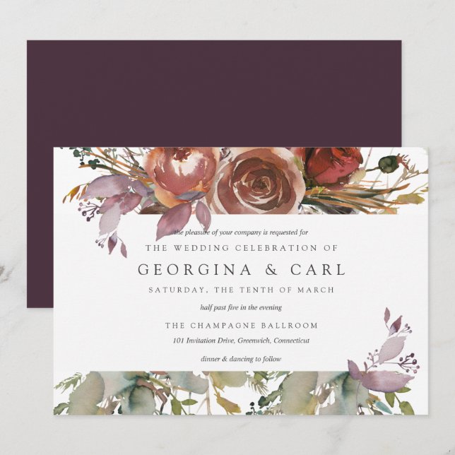 Butterum & Plum Wedding Invitation Landscape (Front/Back)