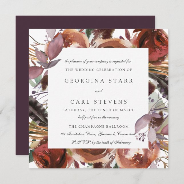 Butterum & Plum Wedding Invitation | Square (Front/Back)