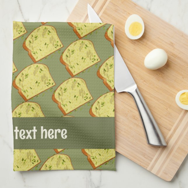 Buttery Garlic Bread with Herbs - Add Name / Text Tea Towel (Quarter Fold)