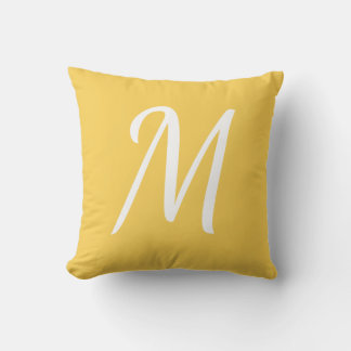 Buttery Yellow and White Monogram  Cushion