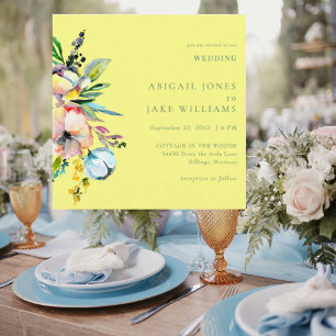 Buttery Yellow Summer Floral Square Wedding II Invitation