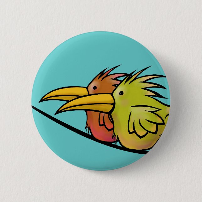 Button, 2 Birds on a Wire 6 Cm Round Badge (Front)