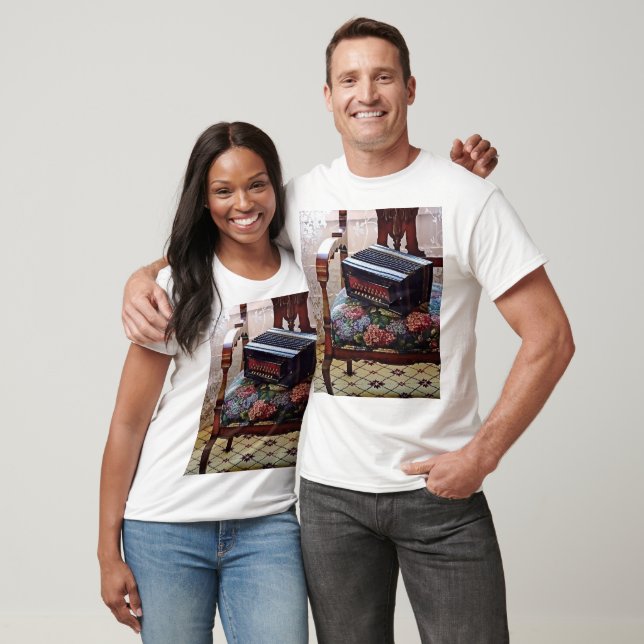 Button Accordion on Chair With Flowered Seat T-Shirt (Unisex)