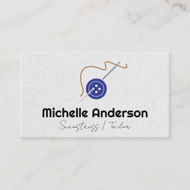 Button and Needle | Sewing Business Card (Front)