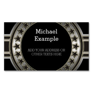 Button / Banner - Stars silver black + your backg. Magnetic Business Card