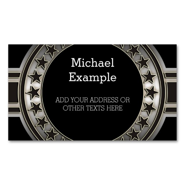 Button / Banner - Stars silver black + your backg. Magnetic Business Card (Front)