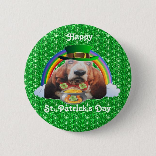Button Basset Hound Happy St Patrick's Day (Front)