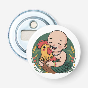 Button Bottle Opener   Chloe Baby Hugs The Rooster