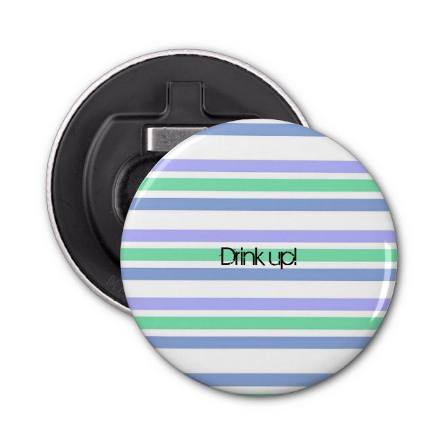 Button Bottle Opener Green Purple Stripe (Front)
