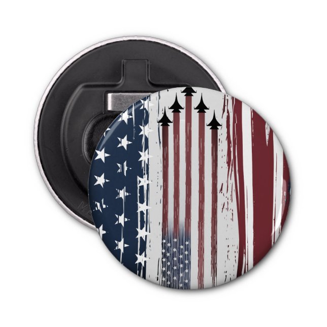 Button Bottle Opener grunge American Flag Aircraft (Front)