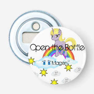 Button Bottle Opener Pony Rainbow Clouds