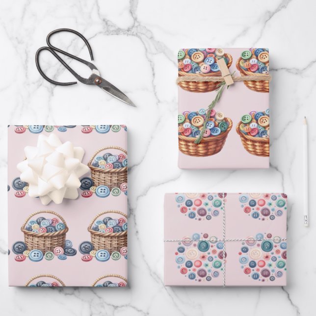 Button Collection Sewing Baskets Wrapping Paper Sheet (Front)