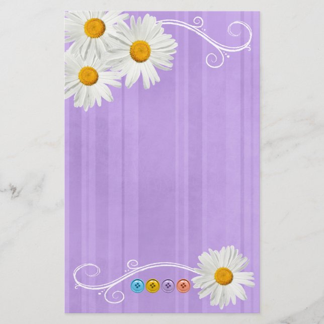 Button Daisy Purple Stationery (Front)