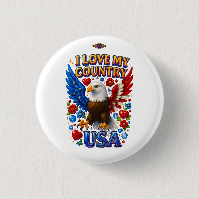 Button Design: I Love My Country - USA (Front)