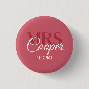 Button Elegant Wedding Couple Name Red Ivory Color