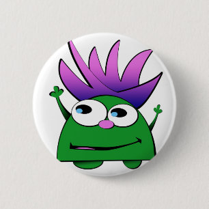 Button Flair, Cute Little Green Monster Cartoon