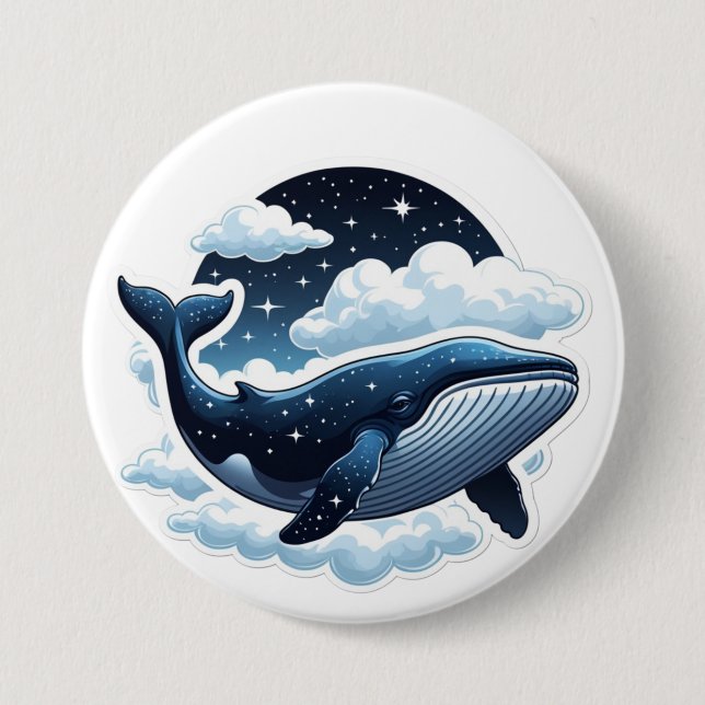 Button Floating cloud whale with stars (Front)