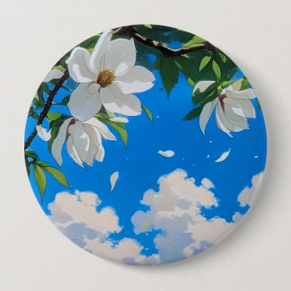 Button--Floral Series White Magnolia 10 Cm Round Badge