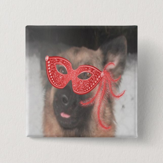 Button German Shepherd Mardi Gras Mask Red (Front)