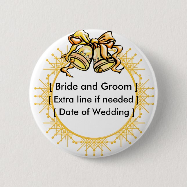 Button: Golden Weddiing Bells - Customised 6 Cm Round Badge (Front)