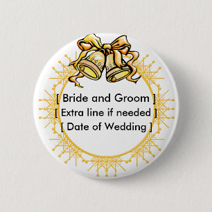 Button: Golden Weddiing Bells - Customised 6 Cm Round Badge