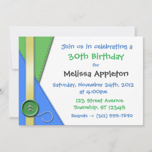 Button ~ Green, Blue & Yellow Birthday Invitations