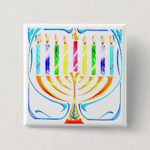 Button: Hanukkah Menorah - Chanukah Menorah 15 Cm Square Badge