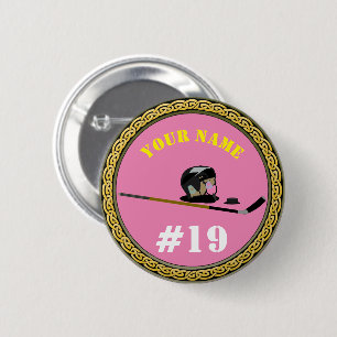 Button Hockey Player - Add Name & Number - pink
