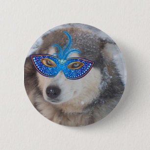 Button Husky Blue Eyes Mardi Gras Mask Blue