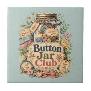 Button Jar Club Cottagecore Sewing Collage Ceramic Tile