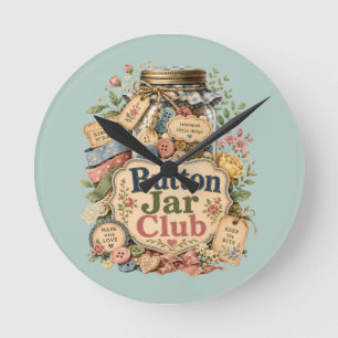 Button Jar Club Cottagecore Sewing Collage Round Clock
