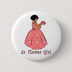 Button: Jr. Flower Girl in Coral 6 Cm Round Badge