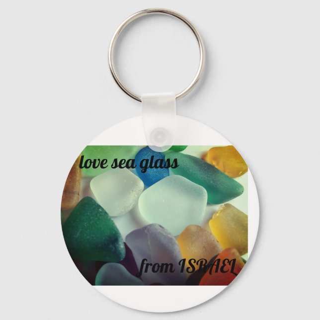 Button Keychain love sea glass from ISRAEL (Front)