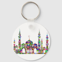 Button Keychain w/colourful prism mosque design