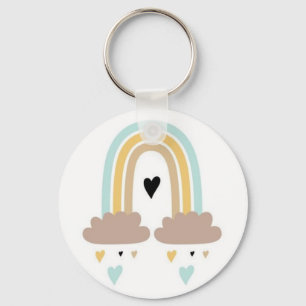 Button Keyring - Rainbow and Hearts