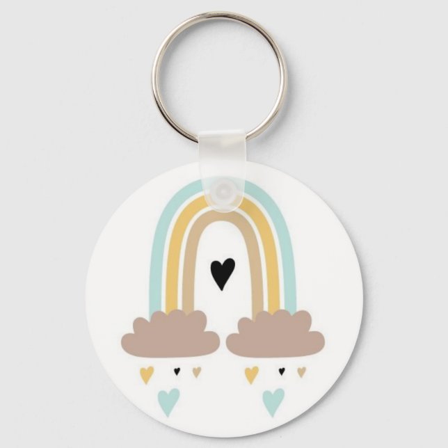 Button Keyring - Rainbow and Hearts (Front)