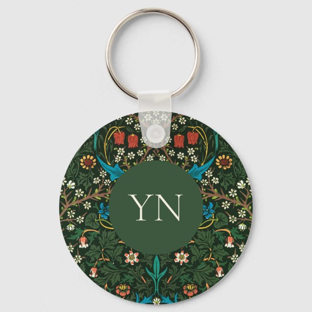 BUTTON KEYRING : WILLIAM MORRIS : TULIPS (Front)