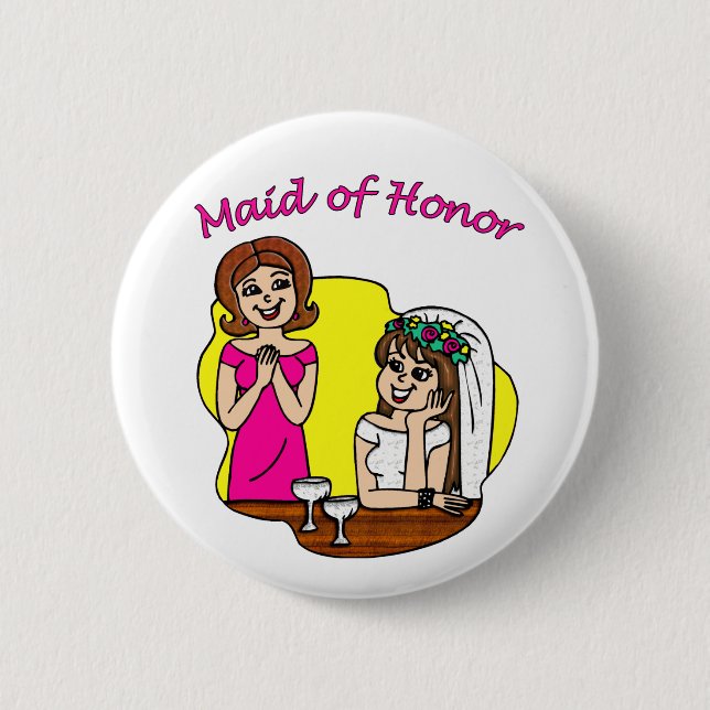 Button: Maid of Honour II 6 Cm Round Badge (Front)