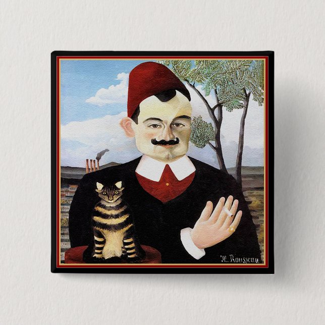 Button: "Man & Cat" by Henri Rousseau 15 Cm Square Badge (Front)