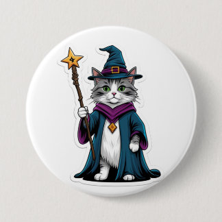 Button Mini wizard cat with magical staff