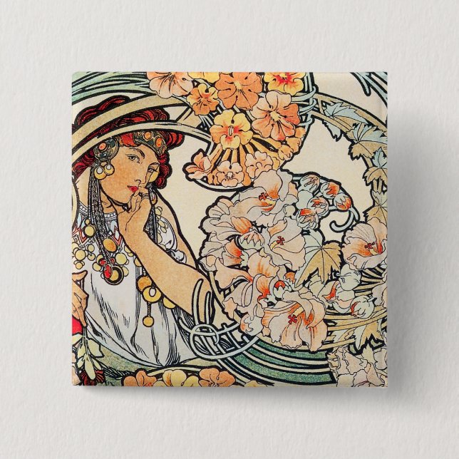 Button:  Mucha - Language of Flowers 15 Cm Square Badge (Front)