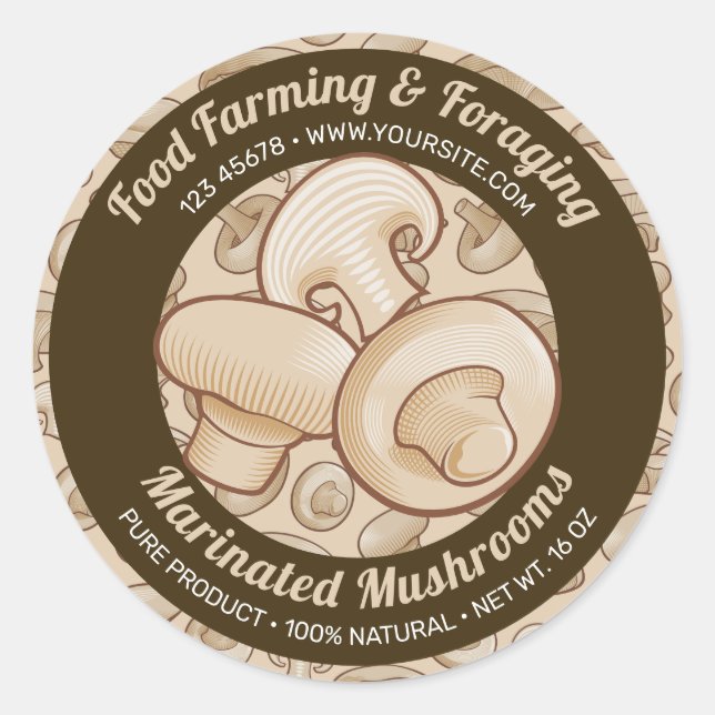 Button Mushrooms Round Label (Front)