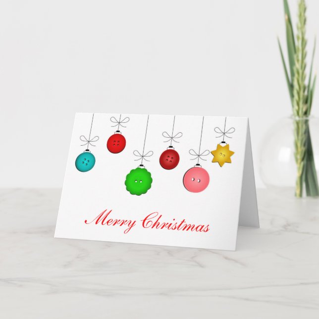 Button Ornaments Merry Christmas Card (Front)