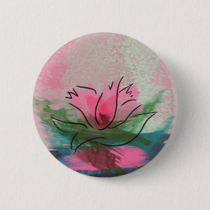 Button, Pink Flower Painting 6 Cm Round Badge