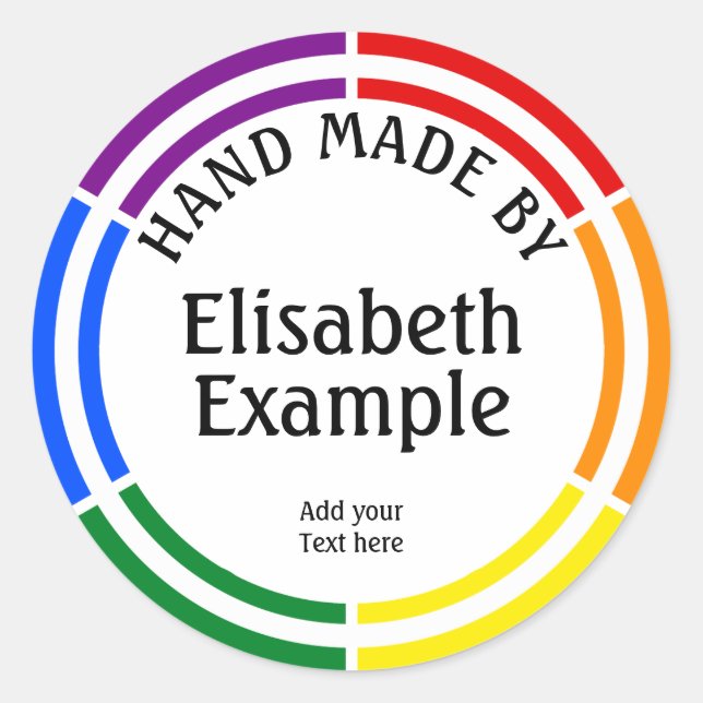 Button RAYS rainbow 1 + your backgr. & Text Classic Round Sticker (Front)