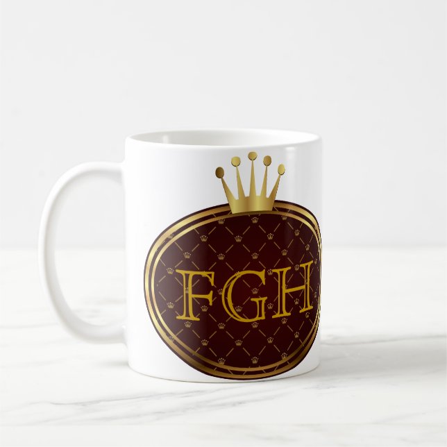 Button RETRO GOLD CROWNS + your monogram Coffee Mug (Left)