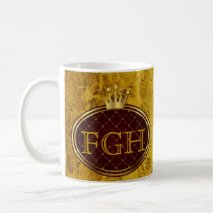 Button RETRO GOLD CROWNS + your monogram Coffee Mug