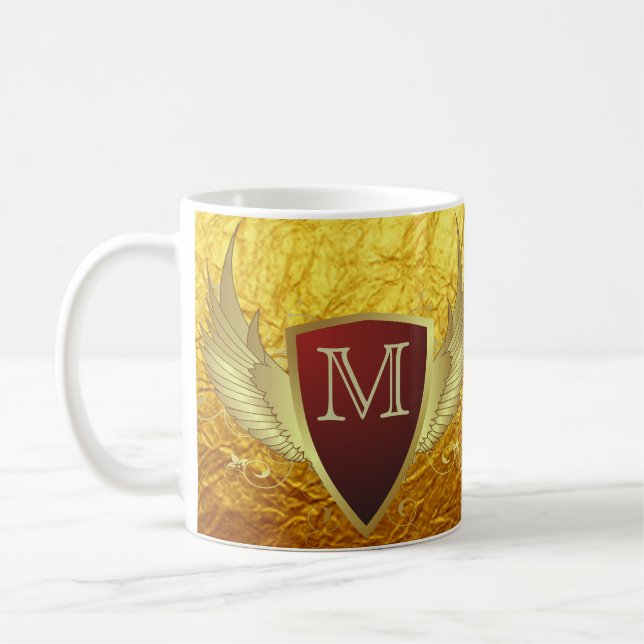 Button RETRO GOLD WINGS II + your monogram Coffee Mug (Left)
