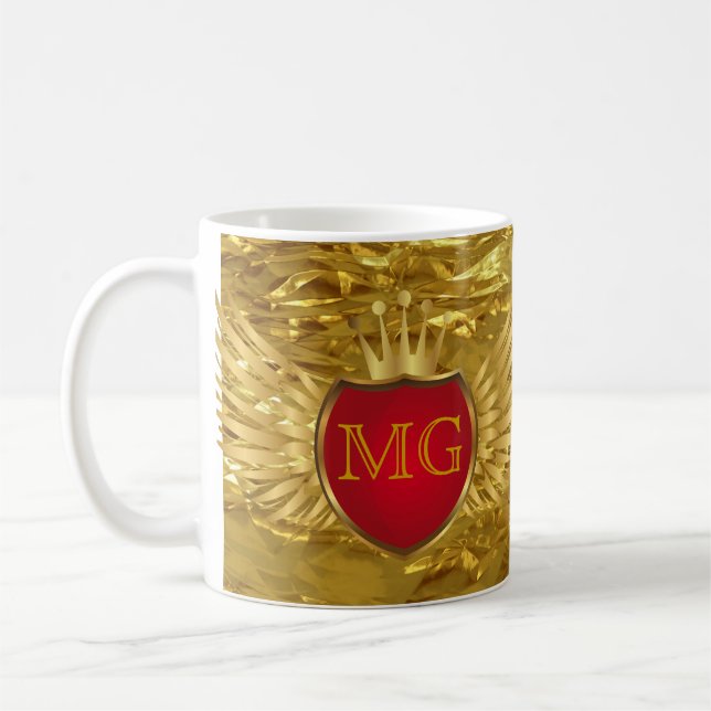 Button RETRO GOLD WINGS + your monogram Coffee Mug (Left)